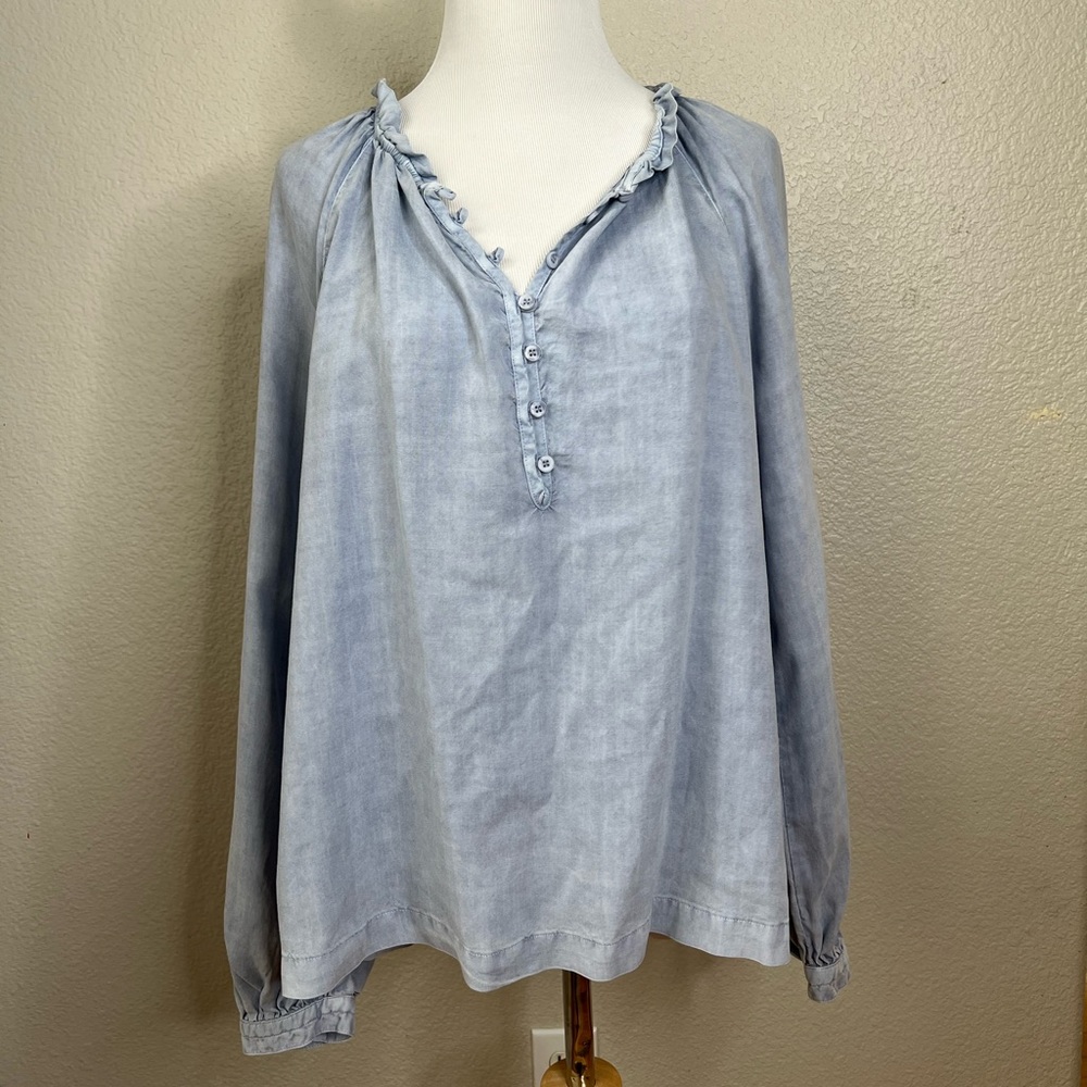 Cloth & Stone Light Blue Long Sleeve Peasant Blouse, M